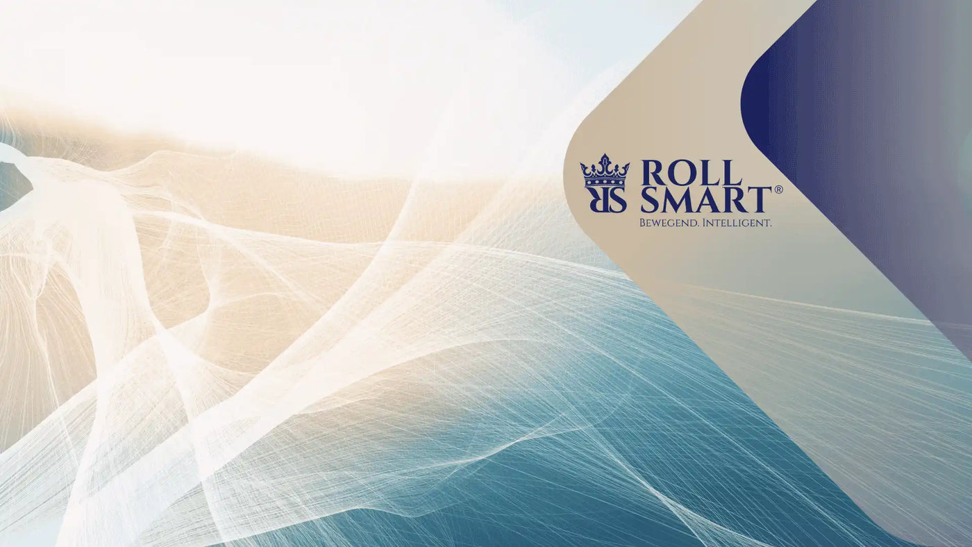 Rollsmart® weißer durchsichtiger Stoff mit blauem Gradienten-Hintergrund.