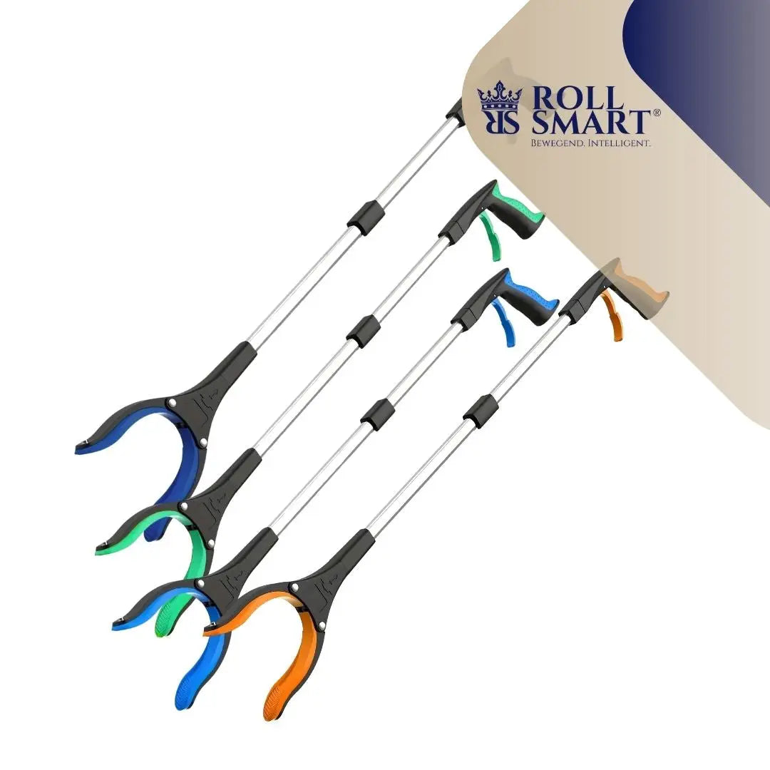 Smartgreif traglast max extendierbare senioren-greifer von roll smart mit schwarzen griffen und bunten ergonomischen farben