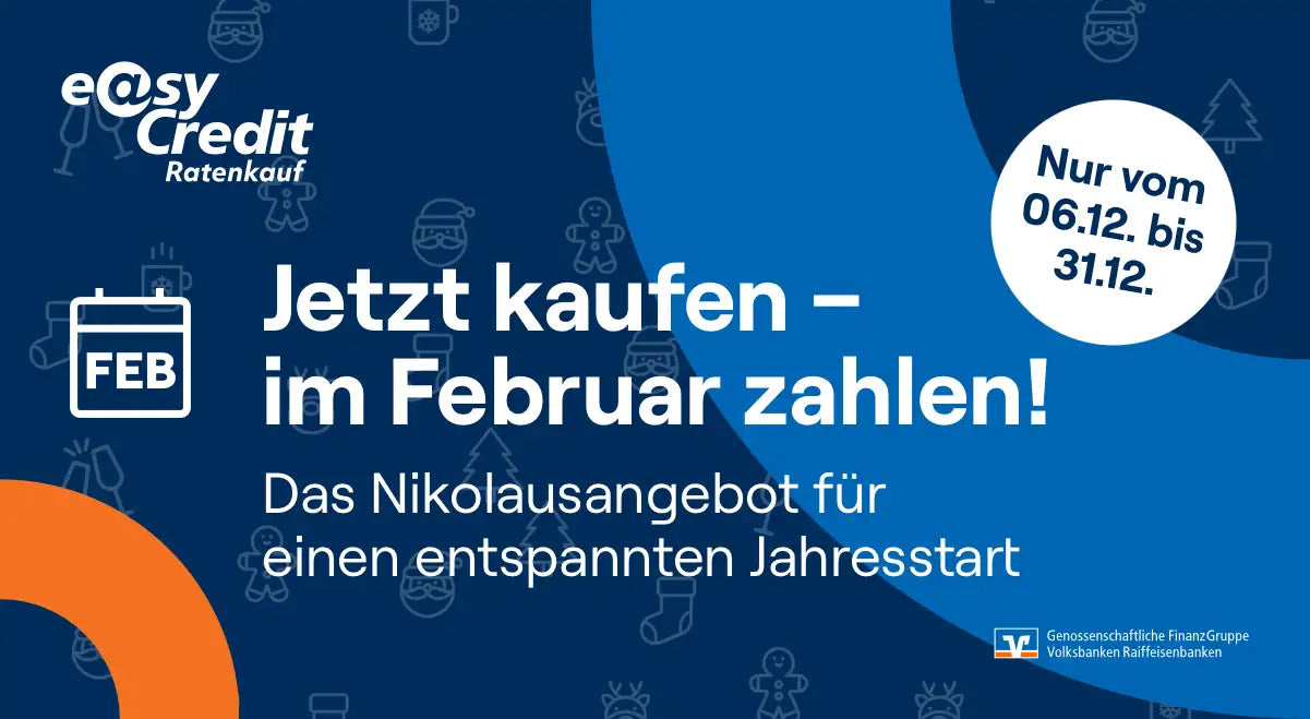 Blau- und orange Werbegraphic für das Weihnachtsangebot von e@sy credit.