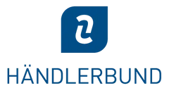 Blauer Quadrat mit weißem Logo auf schwarzem Hintergrund