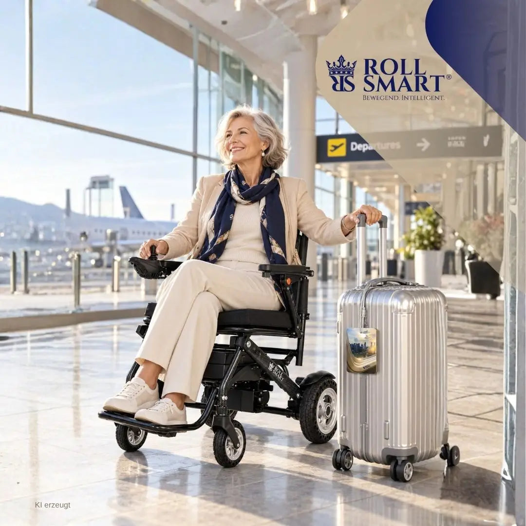 Silberner roll smart® fly koffer mit hartschale und städtischem cityscape decal und roll smart® fly tag namensschild