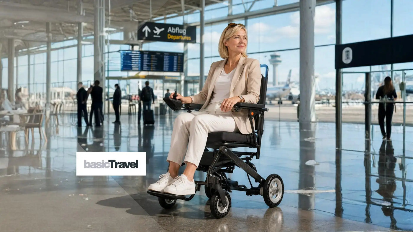 Schwarzer klappbarer Mobility-Scooter mit kompakter Bauweise und vier Rädern