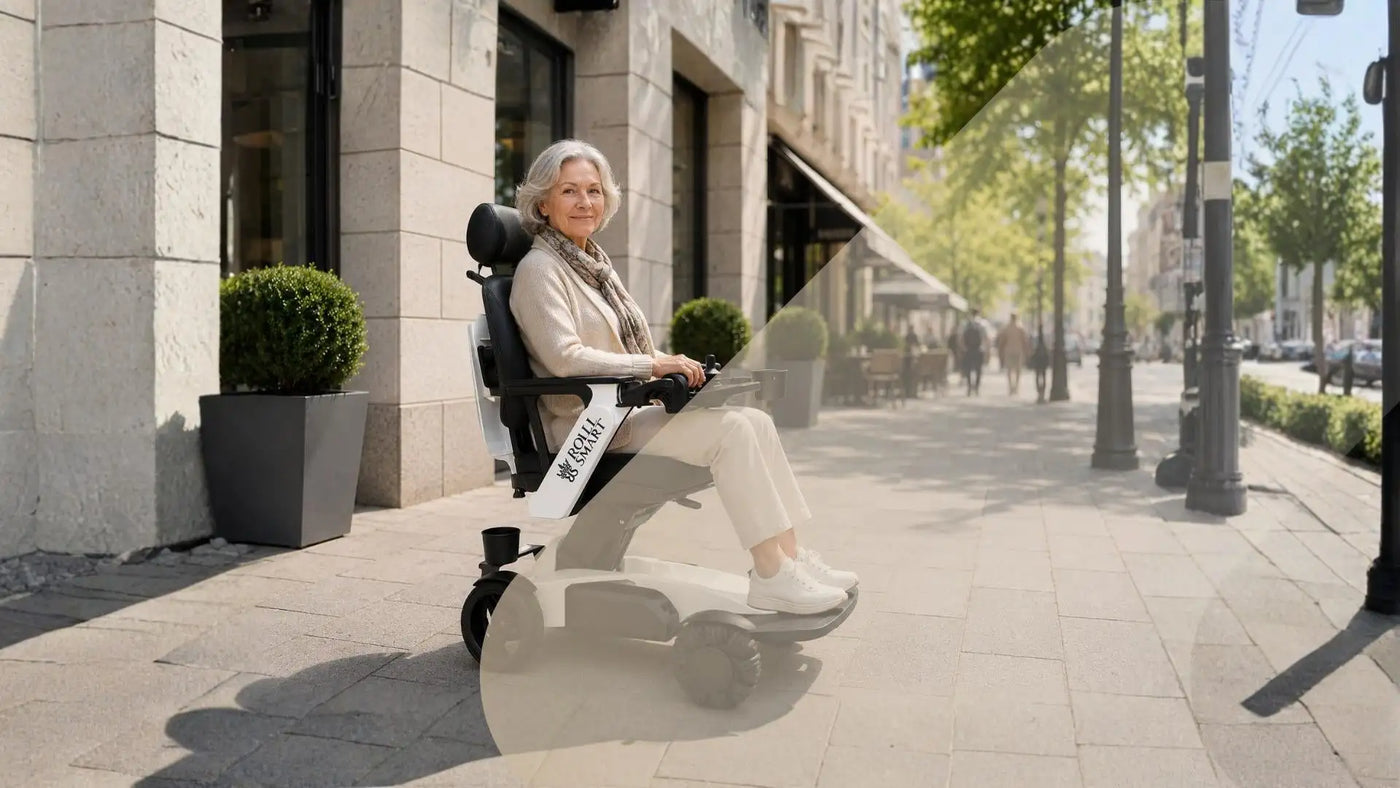 Weißer Mobility-Scooter mit schwarzen Akzenten und einem schlanken, modernen Design