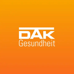 Weißes ’dak gesundheit’-Logo auf einem verlaufenden orangenen Hintergrund.